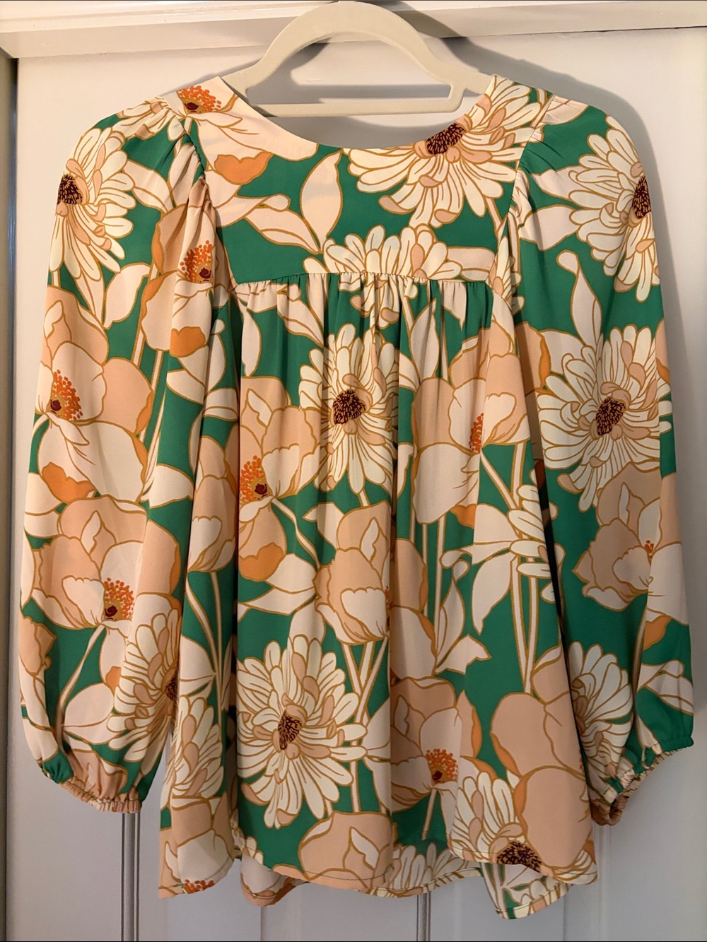Floral Green and Cream Women's Blouse